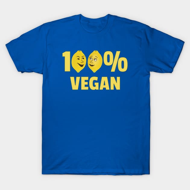 100% Vegan - lemons with cartoon faces T-Shirt by Crystal Raymond